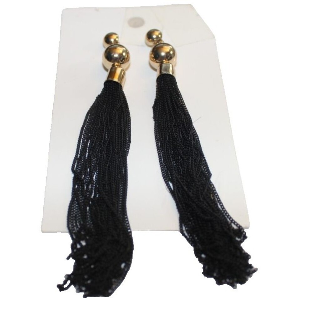 H & M Black Tassel Dangle Fringe Earrings Bohemian Boho Chic